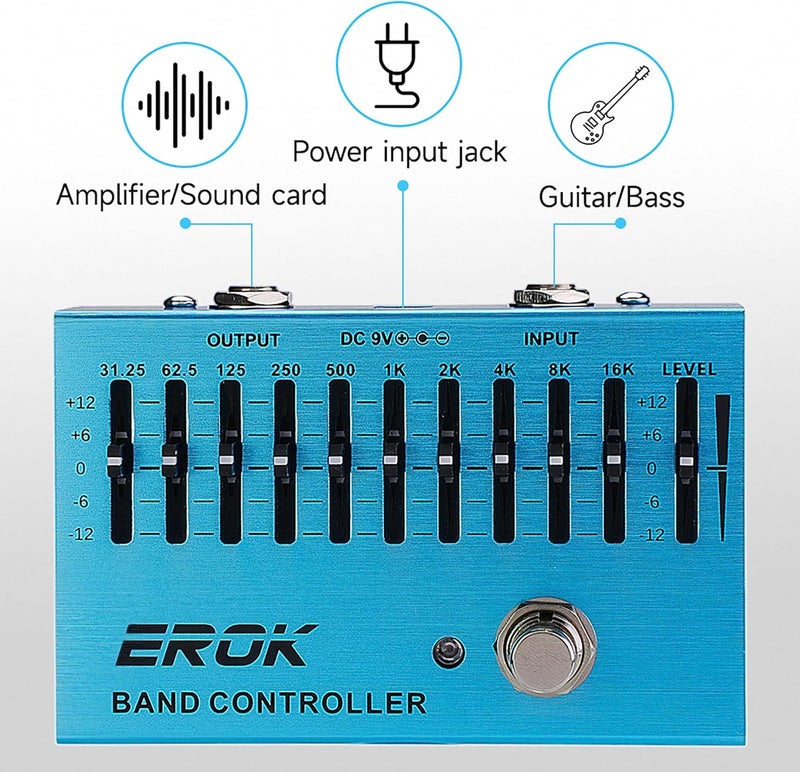 EROK EQ Pedal,10-Band Equalizer,(31.25Hz–16kHz) with ±12dB Gain/Attenuation for Each Band,for Electric Guitar Bass Eq Pedal,with Independent Controller Button - Image 4